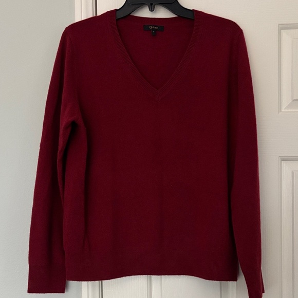 Quince Cashmere V-Neck Sweater in Crimson Red - Picture 1 of 6